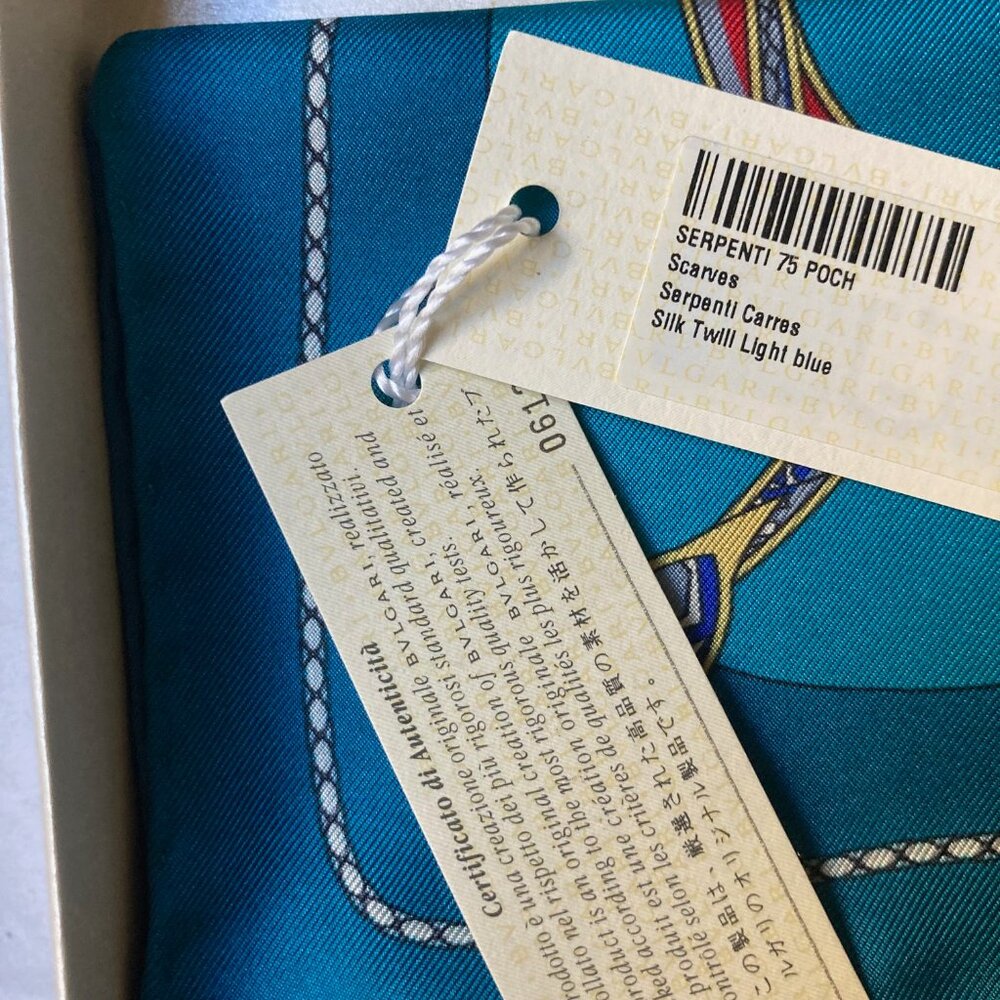 BVLGARI Serpenti 75 Pocket Square, light blue, NWT! - Picture 2 of 3